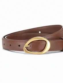 1pc/2pcs Women's Asymmetric Gold Buckle Solid Color Casual Versatile Decorative Belt, Classic Waist Belt For Jeans, Dresses And Pants - Multicolor - View 5