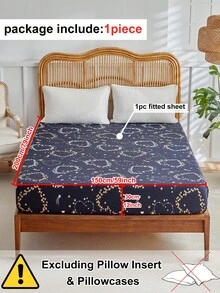 1pc Heart & Star Print Single Fitted Sheet, Minimalist Starry Sky Pattern Polyester Mattress Protector, Soft & Breathable, Machine Washable, Deep Pocket, Suitable For All Seasons - Multicolor - View 4