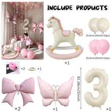 33pcs Pink Princess Birthday Balloon Set - Rocking Horse & Bow Foil Balloons, Suitable For Girls Birthday Party Decoration, Applicable For Home And Photo Occasions, Especially Suitable For Princess Theme And Baby Shower Events, Anniversary, Room Decoration. - View 7