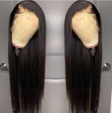 Parrucca liscia HD con frontale in pizzo trasparente (13x4 o 13x6), densità 200%, capelli umani brasiliani, lunghi, neri, lisci, attaccatura pre-sfoltita con baby hair, colore naturale, per donna. - Natural Black - Visualizzare 3