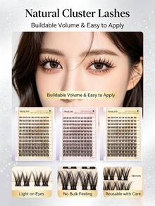 Salon Effect MKHLINA Segmented DIY Lash Extensions Single Cluster Eyelash Extensions 8-18mm Multi-Length Soft Fluffy Natural Look Reusable Home Eyelash Clusters (F23) - C/D 混合 - 查看 3