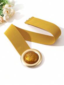 1 pieza Cinturón de cintura de aluminio con patrón de mármol de unicolor, estilo bohemio lindo, con decoración de cristal y strass - Amarillo Mostaza - Ver 2