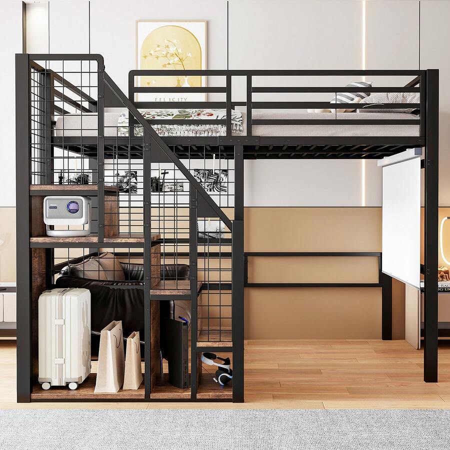 Bed Frame For Children Black 140x200 With Ladder - Black - View 1