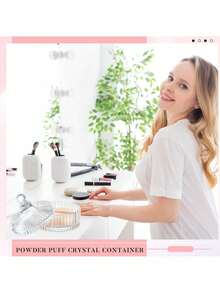 1pc Transparent Striped Glass Vanity Jar With Lid, Powder Puff Container, Cosmetic Storage Box, Elegant Bathroom Decor Box, Elegant Striped Decorative Container, Suitable For Loose Powder, Cosmetics And Small Accessories, Bathroom Vanity Storage Jar - Clear - View 8