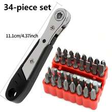 Set Obeng Ratchet Mini 11pcs 34pcs, Obeng Ratchet Sudut Kanan 1/4", Mata Bor Kunci Ratchet Kecil 36 Gigi, Cocok untuk Ruang Sempit, dengan Slot, Torx, Hex, Persegi, dan Batang Ekstensi - A - View 10