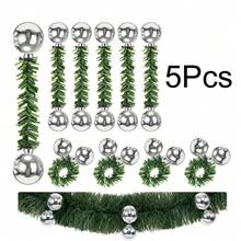 5pcs Christmas Painted Balls, Pine Pattern Decorative Ribbon, Electroplated Decorative Balls, Matte & Glossy Wavy Balls, 15CM Christmas Party Supplies - Multicolor - View 15