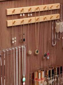 This Wooden Jewelry Display Rack Features Gold-Plated Non-Slip Hooks, Suitable For Room Decoration, Weddings, Jewelry Storage, Jewelry Store Display And Jewelry Showroom Wall Decoration. - Beige - View 11