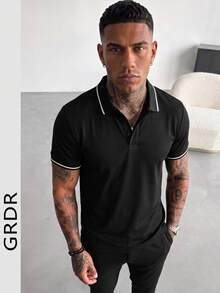 Camisa polo de moda para hombre GRDR | Diseño exquisito | Esencial de verano | Fácil de combinar | Muestra tu estilo - Negro - Ver 4