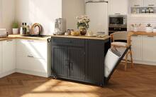 Mobile Kitchen Island With Folding Countertop, Cart, Storage Cabinet, Trash Can Drawer, Shelf Above - Black - View 10