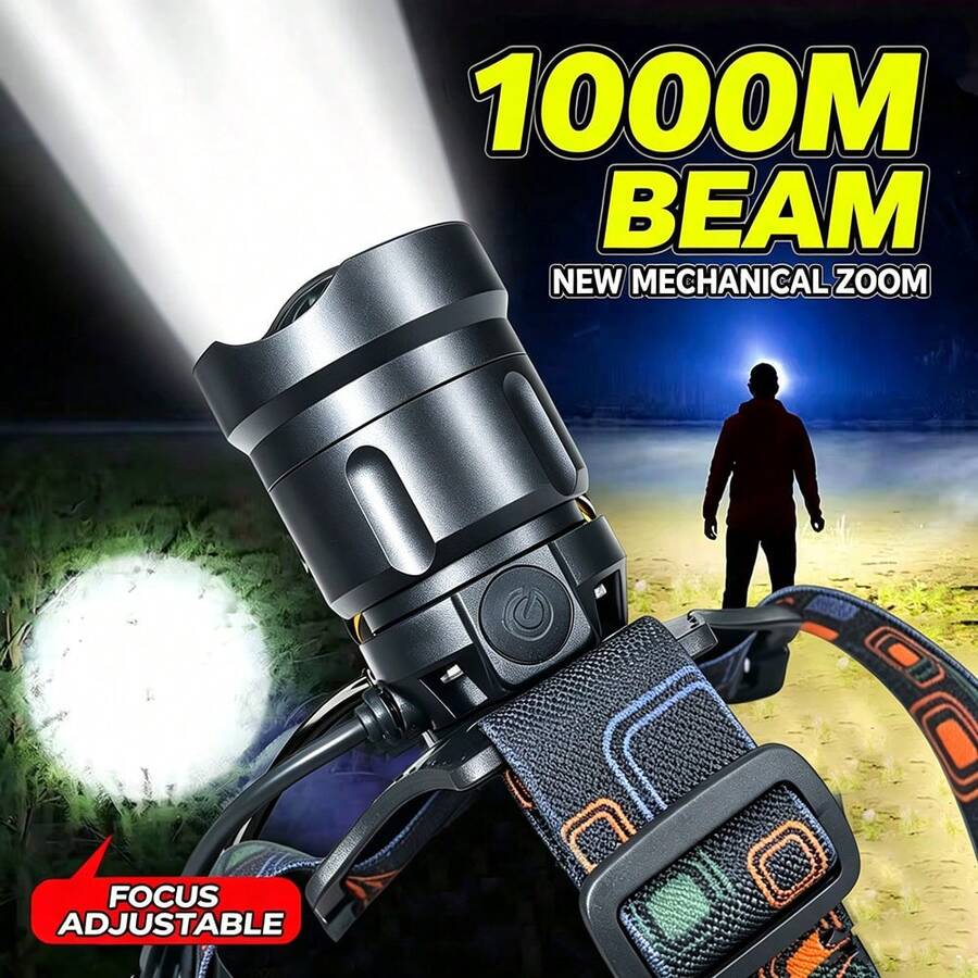 High Power Long Range LED Headlight Telescopic Zoom Headlamp Fishing Light Camping Flashlight