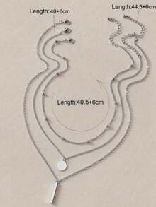 3pcs Fashion Versatile Round Pendant Necklace - Silver - View 4