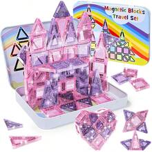 Mini Glitter Color Window Magnetic Building Blocks In Pink & Purple Tone 38/72Pcs With Iron Storage Box, Sparkly Transparent Bricks For DIY Castle Assemble, Free Splicing Stacking Toy, Cute Girly Educational Gift For Kids Birthday - Multicolor - View 8