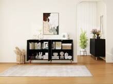 Mid Century Sideboard, Black With 3D Rills And Adjustable Shelves - Black - View 5