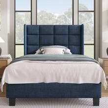 Modern Bed Frame With Linen Grey Cover - 90x200cm - 藍色 - 查看 1