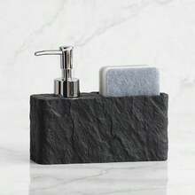 Marble Texture Shale-Feel Kitchen Dispenser Set, Includes Refillable Dish Soap And Hand Soap Liquid Bottles, Liquid Products And Cleaning Sponge Desktop Storage Box - A - View 7