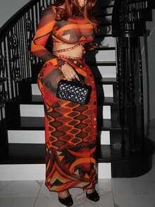 DOUCIU Hot Girl Block Color Sexy Tube Top & Knee-Length Skirt Sets Beach Vacation Style - Red - View 1