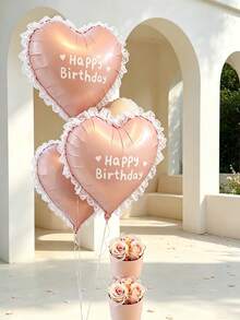 Heart-Shaped Balloons With Happy Birthday Sticker, 18-Inch Heart-Shaped Balloons - Green And White With Lace Edge Photo Background Decoration, Suitable For Birthday Party, Birthday Party Decoration Atmosphere Background Studio Equipment Photo Props - Heart-shaped Sticker With Lace Trim - View 3