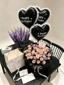Heart-Shaped Balloons With Happy Birthday Sticker, 18-Inch Heart-Shaped Balloons - Green And White With Lace Edge Photo Background Decoration, Suitable For Birthday Party, Birthday Party Decoration Atmosphere Background Studio Equipment Photo Props - Heart-shaped Sticker With Lace Trim - View 2