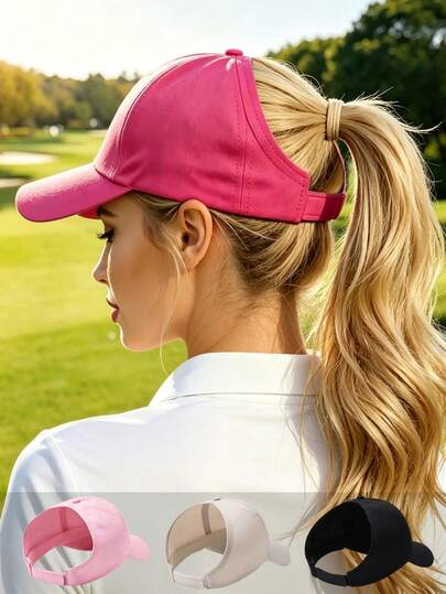 1pc/2pcs Women's Solid Color Backless Ponytail Baseball Cap, Casual Outdoor UV Protection Sports Sun Hat, Suitable For Travel, Beach, Y2K Style