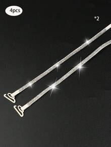Multi-Piece Set Women's Shiny Rhinestone Bra Straps, Adjustable & Detachable Decorative Shoulder Strap Set, Sequin Crystal Embellished Lingerie Accessories - Multicolor - View 11