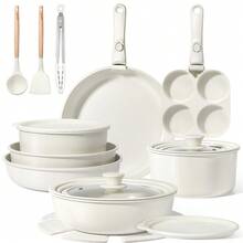 GiPP 21-Piece Upgraded Pan And Pot Set With Detachable Handle, Enlarged Pot Sizes, Ceramic Cookware Set, Stackable, For Induction And All Hobs, White - 查看 1