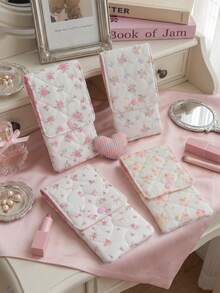 Bolsa de Armazenamento de Pincéis de Maquiagem Acolchoada Floral, Bolsa de Cosméticos com Botão de Pressão, Pequena Bolsa Organizadora para Pincéis de Maquiagem, Batom, Artigos de Papelaria, Viagem e Uso Diário - Multicolorido - Visão 2