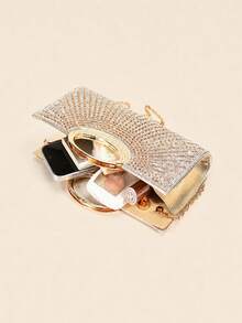 Women's Fashion Sparkling Crystal Rhinestone Evening Clutch Bag, Clear Bag Pearl Bag Evening Bag, Lightweight Dinner Bag, Party, Banquet,Wedding - Gold - View 7