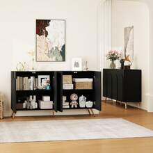 Mid Century Sideboard, Black With 3D Rills And Adjustable Shelves - Black - View 7