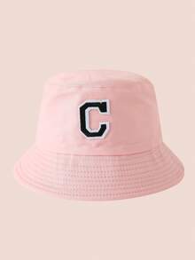 1 pezzo Cappello a secchio per bambini con ricamo lettere A-Z rosa, cappello leggero per protezione solare, adatto per attività all'aperto di ragazzi e ragazze - Black Label - Cappello da pescatore rosa - Visualizzare 36