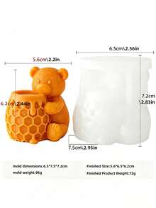 1件 3D熊與蜜蜂矽膠模具 | 可重複使用DIY家居裝飾與禮品製作工具 | 蜂巢紋理矽膠模具附蜂蜜裝飾，適用於蠟燭/樹脂手工藝 - 白色 - 查看 6