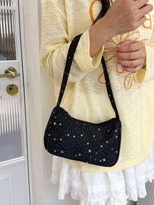 Unique Versatile Fashion Zebra Stripe Colorblock Underarm Bag Shoulder Bag - Black - View 3