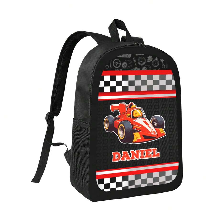 Personalized Racer Cars Backpack | Car Racers Fan Back To School Backpack Boy Gift, Graduation Gift - Red Violet - View 1
