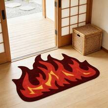 1pc Creative Flame Pattern Shaped Rug, Fashionable Soft Fluffy Comfortable Floor Mat, Home Decor, Washable, Easy To Clean, Suitable For Living Room, Entryway, Bedroom Bedside, Bathroom And More - Multicolor - View 1