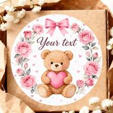 Pink Bow Baby Baptism Thank You Gift Stickers Round, Pink Plaid Baby Girl Snack Bag Gift Labels Bow Baby Decoration - Multicolor - View 6