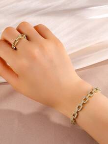 rakol 2pcs Elegant Cubic Zirconia Decorated Chain Bracelet And Ring Set - Silver - View 12