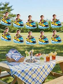 10/20/30pcs Customized Photo Jet Ski Summer Banner, Personalized Wave Water Motorcycle Garland, Blue & Yellow Nautical Theme Banner, Beach Night Party Decoration, Pool Birthday Party Wall Decor, Wave Water Sports Enthusiast Souvenir, Bachelorette Party - Multicolor - View 6