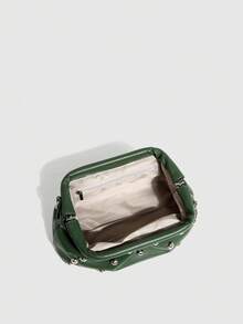 Vintage-Style Pleated Clutch With Rivet Decoration, Ruffled, Cloud-Patterned Beach Bag For Women, Fashionable Clutch Handbag With Chain Strap - 綠色 - 查看 4