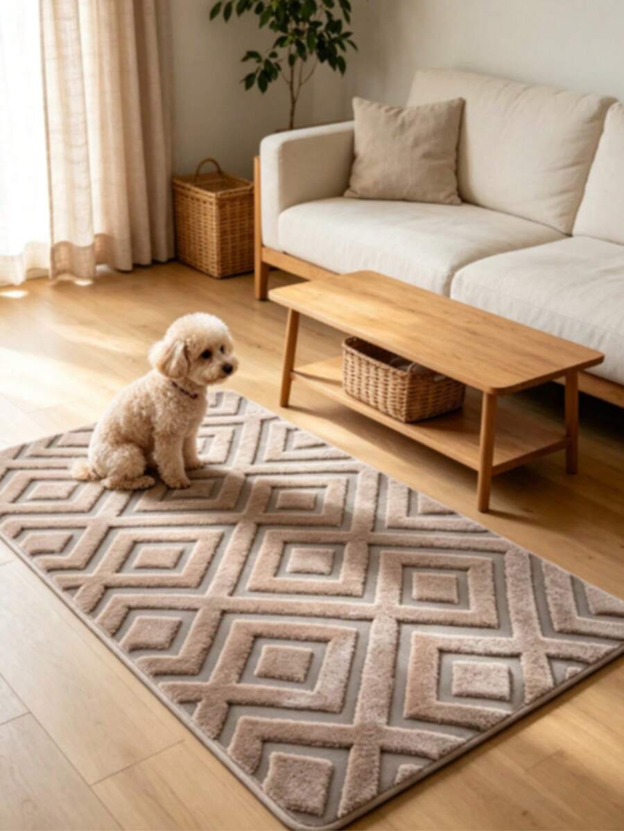 1 pieza Alfombra con patrón geométrico marrón, estilo minimalista, sensación premium, alfombra engrosada, alfombra gruesa, alfombra de felpa, alfombra de otoño/invierno, alfombra engrosada, alfombra decorativa, decoración de dormitorio, alfombra pequeña, alfombra, decoración del hogar, alfombra de sala de estar, alfombra pequeña de sala de estar, alfombra de dormitorio, decoración del hogar de sala de estar, alfombra para exteriores, alfombra lavable - Multicolor - Ver 1