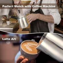 Milk Frothing Pitcher,Milk Steaming Frother Cup,Barista Cappuccino Latte Art Milk Jug With Decorating Pen,Stainless Steel Espresso Coffee Bar - White - View 2
