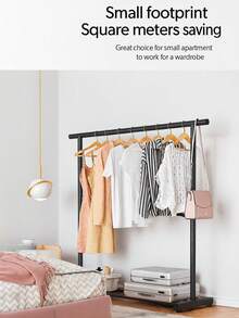 A Simple Coat Rack With Wheels For Easy Movement, Floor-Standing Folding Balcony Single-Pole Clothes Drying Rack, Home Bedroom Clothes Rack - Black (143x120) - View 2