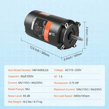 Motor de bomba de piscina    de , estructura 56J, 115 V (8 A)/230 V (4 A), 3450 RPM, 60 Hz, factor de servicio 1,5, condensador de 80 μF/250 V, motor de repuesto con brida redonda y rotación en sentido antihorario. - 0.75 CV - Ver 11
