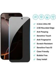 Yezodawee 2pcs Anti-Peeping Tempered Glass Screen Protector With Auto-Alignment Installation Kit, Compatible With IPhone 17 Pro Max/17 Air/17e/16 Pro Max/16e/15 Pro Max/14 Plus/13 Pro Max/12 Pro/11 Pro Max/Xs Max And More, Full Coverage, Anti-Fingerprint, Anti-Drop - Black - View 11