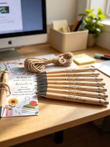 Ensemble cadeau de 36 stylos à bille pour enseignants, comprend un marque-page de remerciement, de la corde de chanvre et des stylos à encre noire, cadeau parfait pour les enseignants le premier jour d'école, idéal pour la fête des enseignants, la rentrée scolaire, convient aux fournitures de bureau et d'école, ou à offrir aux collègues enseignants et amis (18 pièces/36 pièces) - A - Voir 4