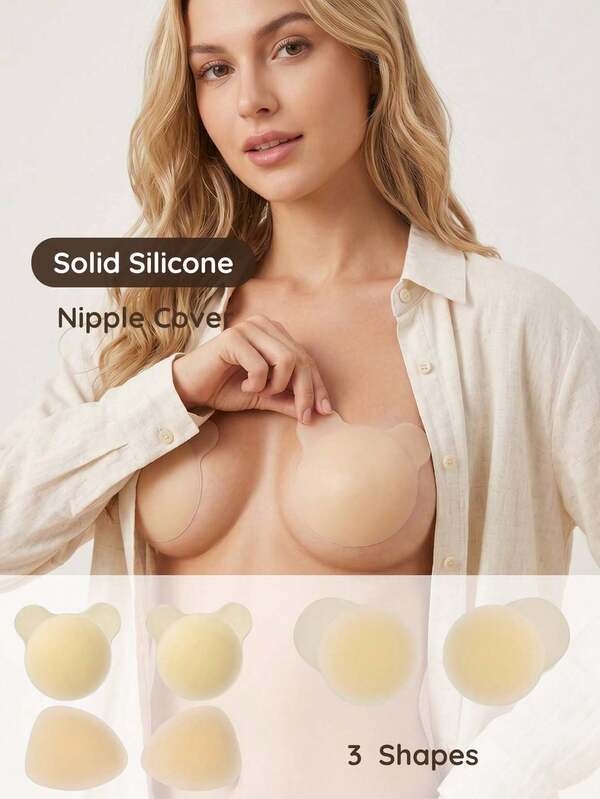 Lignisse 3 Pairs Reusable Silicone Nipple Covers Set, Multi Shape Adhesive Nipple Pasties, Invisible Seamless Breast Petals For Backless Dress, Wedding, Bikini