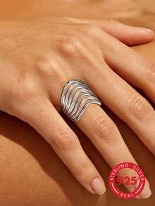 1 buah Cincin Gelombang Multi-Lapisan Perak Sterling S925 yang Dipersonalisasi, Desain Tekstur Matte Unik, Cocok untuk Pemakaian Sehari-hari, Gaya Jalanan Unik, Acara Bisnis Kasual, Hadiah Unik untuk Pacar atau Teman - Perak - View 2