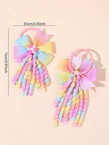 2 piezas Diademas elásticas con lazo y borlas degradadas, Diademas de color degradado, Adecuadas para el primer día de escuela, fiesta, accesorios para el cabello, útiles escolares, regalos para maestros - Multicolor - Ver 5