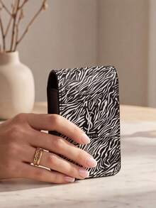 Yves Saint Laurent Compact Mini Red Zebra Print Envelope-Style Storage Bag With Built-In Mirror, Magnetic Closure, Portable And Lightweight, Fits Easily In Handbag, Convenient For Daily Dates, Shopping, Travel And Makeup Touch-Ups, Lipstick Organizer YSL-GIFT-140 - Black - View 7