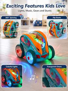 Glowing Transparent Sensory Toy Car 360° Rotation Obstacle Avoidance Forward Motion With Colorful Dynamic Gears Children Toy Boys Girls Baby Toy Toddler Sensory Toy 2-3 Years Old Kids Toy Great Birthday Gift Idea - Multicolor - View 6