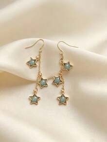 1 Pair Vintage Elegant Bohemian Style Tassel Star Pendant Earrings With Labradorite Texture Stickers, Suitable For Women's Daily, Party, Travel Wear Jewelry Gift - Yellow Gold - View 6