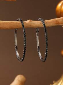 1 Pair Fashionable Large Hoop Personalized Exquisite Gun Black Earrings, Suitable For Women - 885 Gun Black Large Earrings - View 9